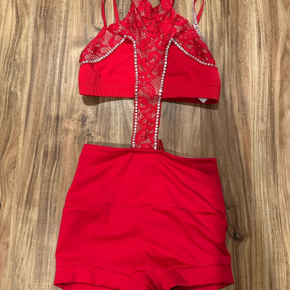 NEW Youth Red Lace Embellished semi-custom Jazz costume.